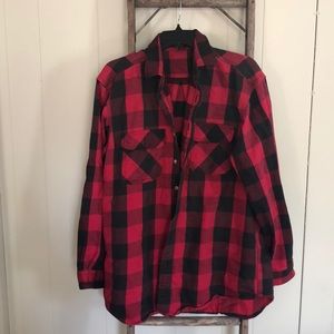 MENS HEAVY BLACK + RED CARHARTT FLANNEL SIZE L